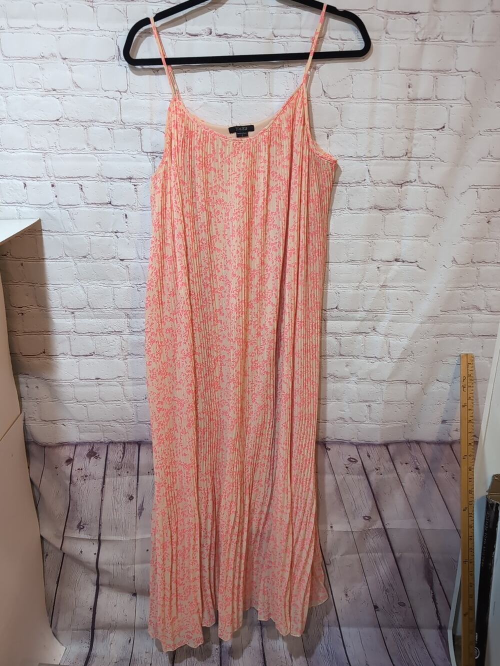 Toxik3 Women Peach Pink Floral Pleated Maxi Dress Sz S Adjustable Straps Lined